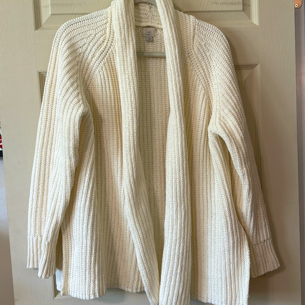 A new day shawl collar open front sweater